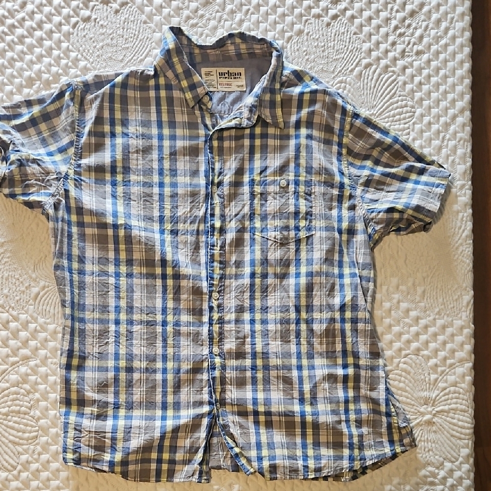 Urban Pipeline Blue and White Casual Button Down Shirt